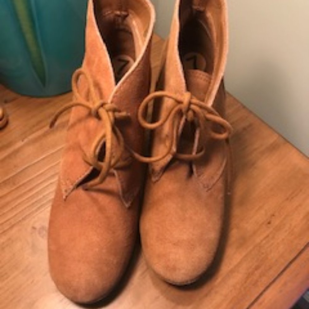 White Mountain Chestnut Suede Icon Wedge Booties